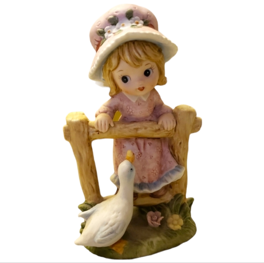 Vtg China Figurine Girl Fence Goose Lefton #02891